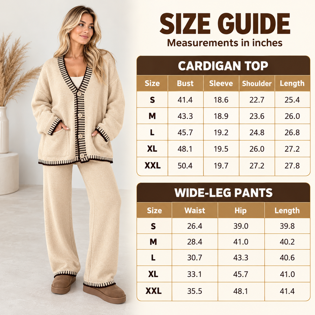 Women's Cozy Knit Cardigan & Wide-Leg Pants Set