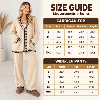 Women's Cozy Knit Cardigan & Wide-Leg Pants Set