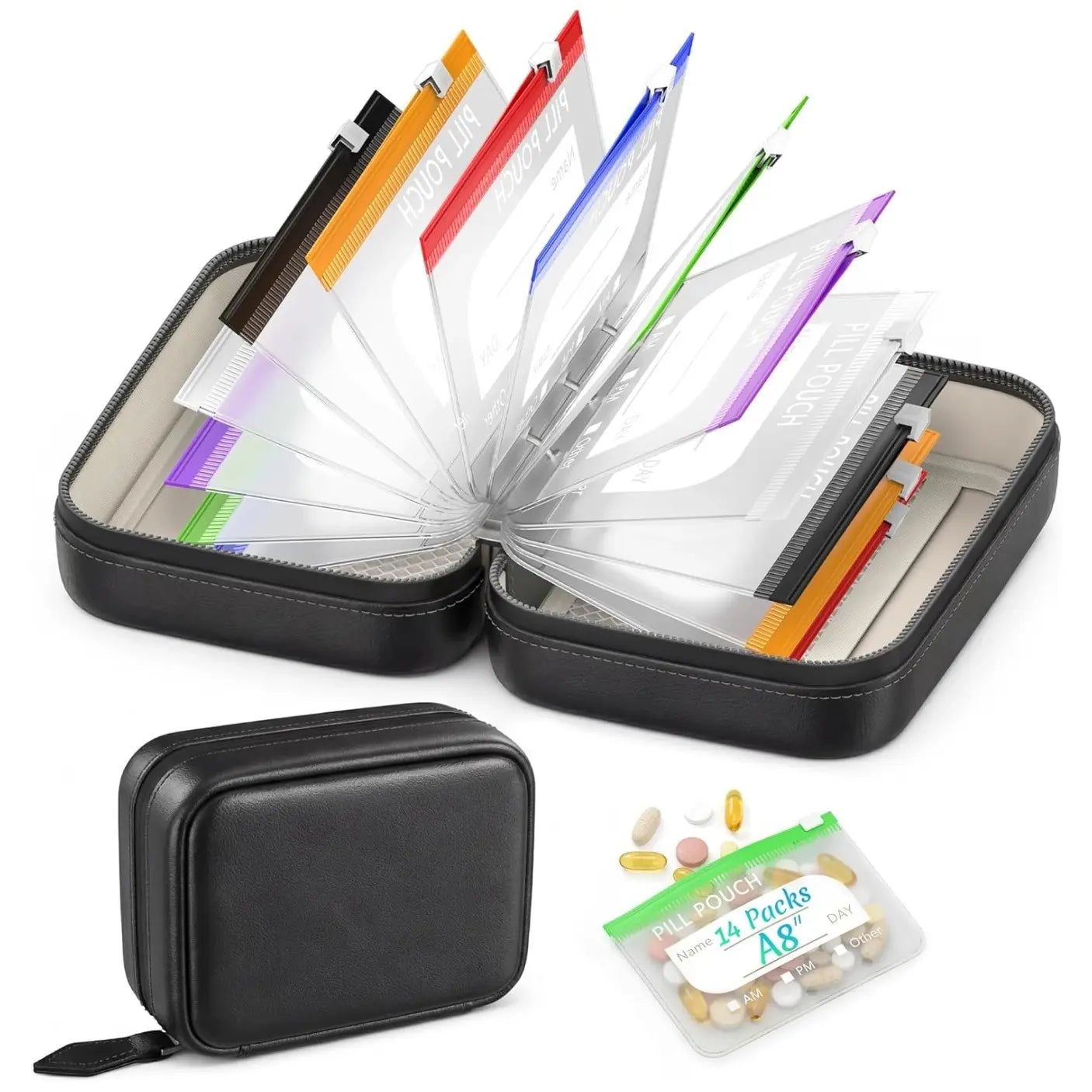 ✈️ Travel Light & Smart | A8 Waterproof Weekly Pill Pouch Set with 14 Color-Coded Pouches 💊