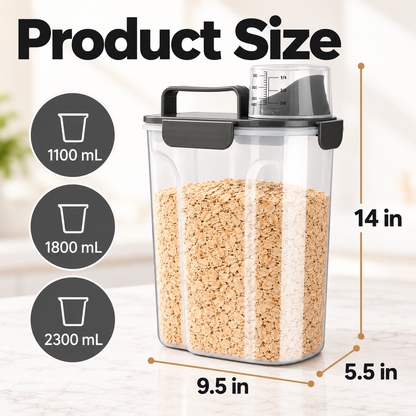 Airtight Dry Food Storage Container with Measuring Cup & Pour Spout