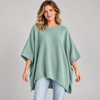 Everyday Relaxed Batwing Knit Sweater - Round Neck Oversized Pullover