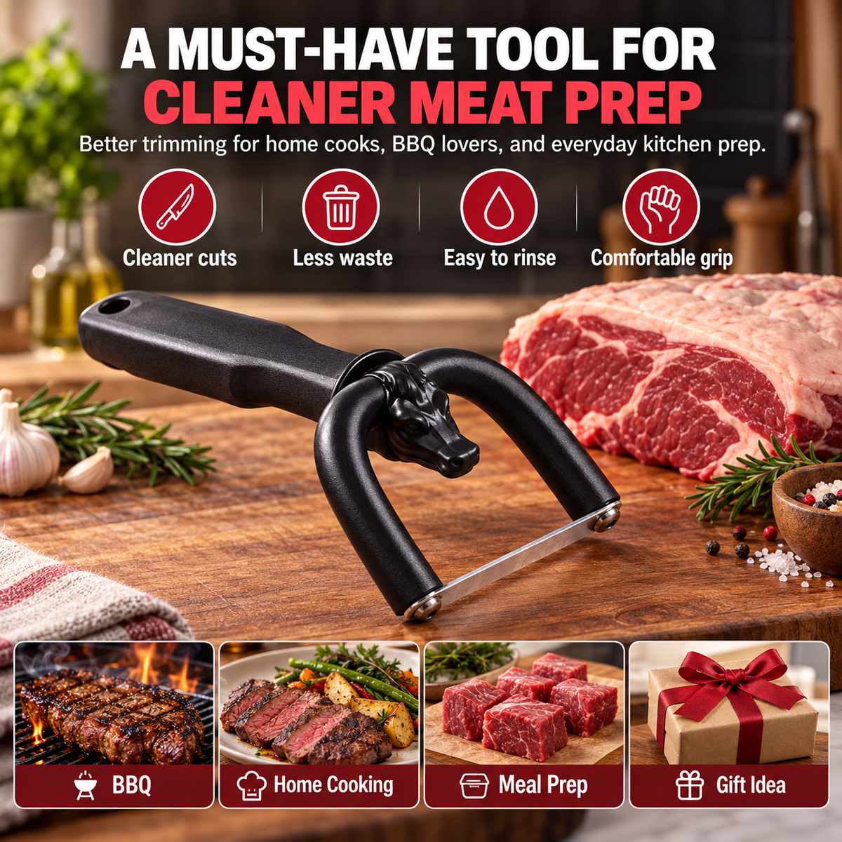 🥩 Handheld Fat Trimmer for Beef & Pork, Portable Meat Fat Remover Tool, Easy Brisket Trimming BBQ Kitchen Gadget
