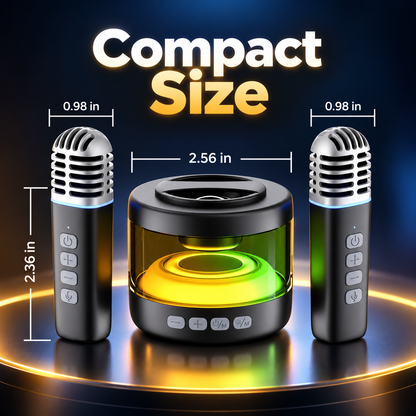 Portable Mini Karaoke Machine with Dual Wireless Microphones, 360° Sound & RGB Lights