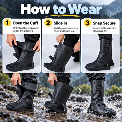Wide-Opening Waterproof Rain Boot Covers — Easy On, Secure Fit & All-Weather Protection