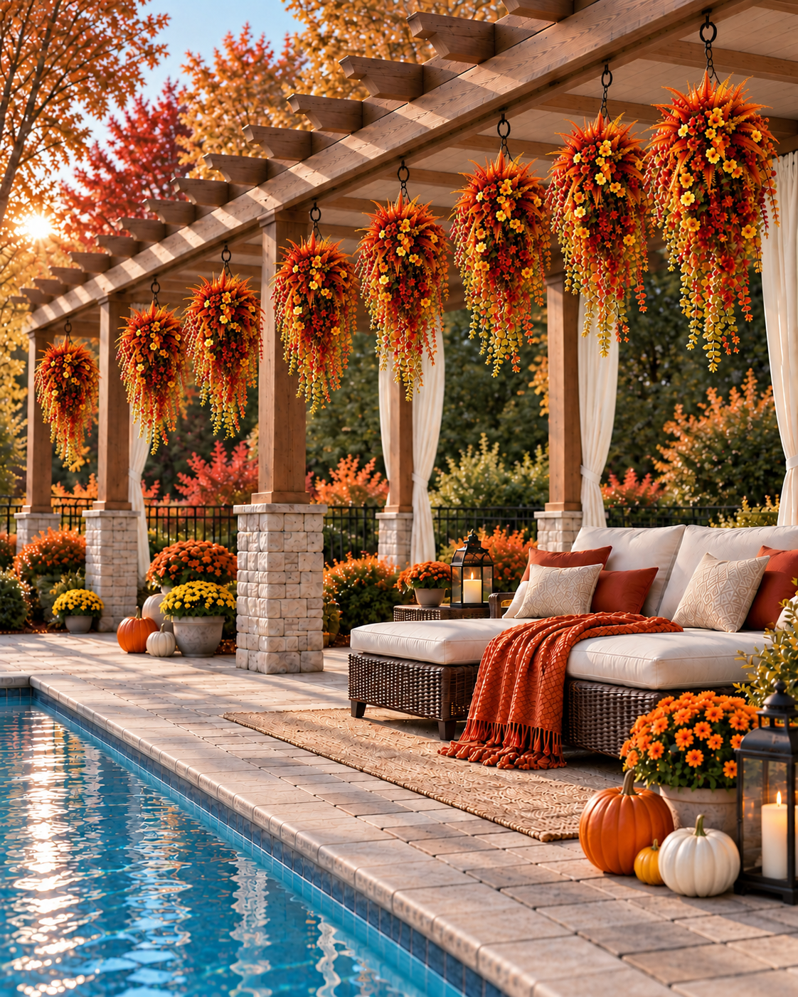 🍂 UV-Resistant Faux Boston Fern Hanging Plant – Cozy Fall & Winter Outdoor Decor
