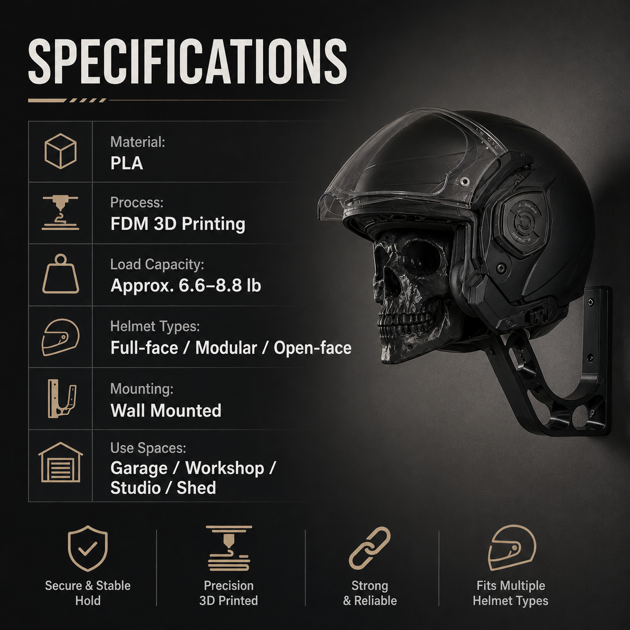 Skull Motorcycle Helmet Wall Mount