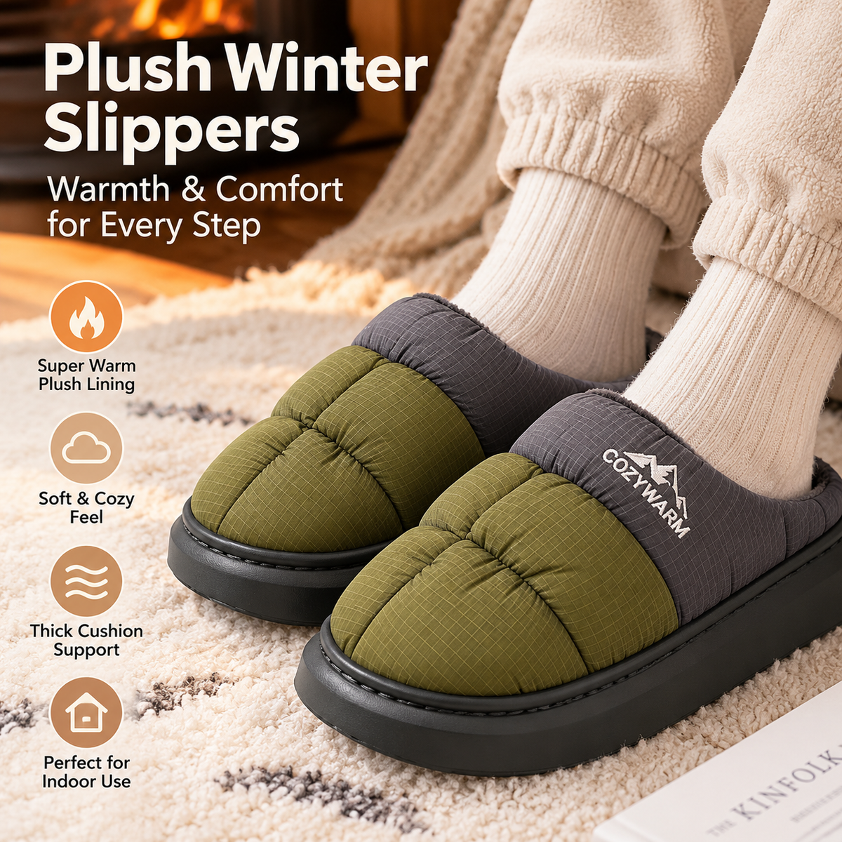 Plush Winter Slippers – Warm Cushioned Indoor Shoes