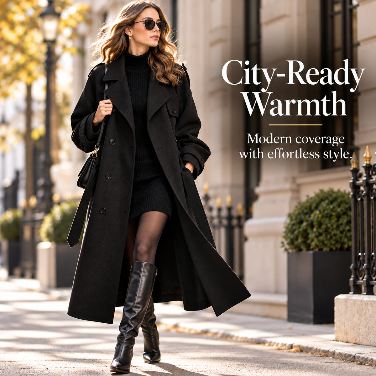 Women’s Classic Double-Breasted Wool Blend Long Coat