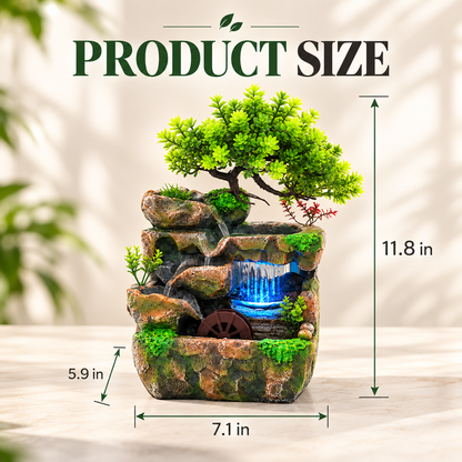 Zen Tabletop Water Fountain with LED Lights – Relaxing Indoor Waterfall Decor