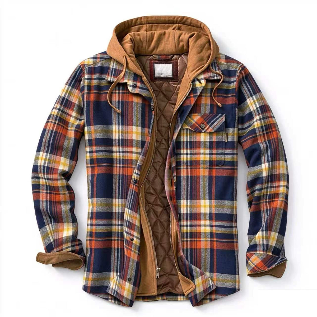 Men’s Quilted Flannel Hooded Shirt Jacket