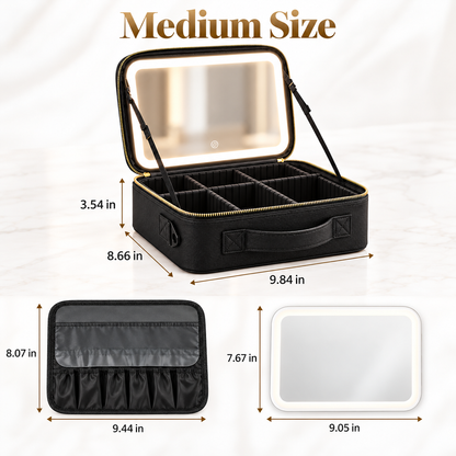 Portable Makeup Train Case with LED Lighted Mirror, 3 Lighting Modes & Adjustable Dividers