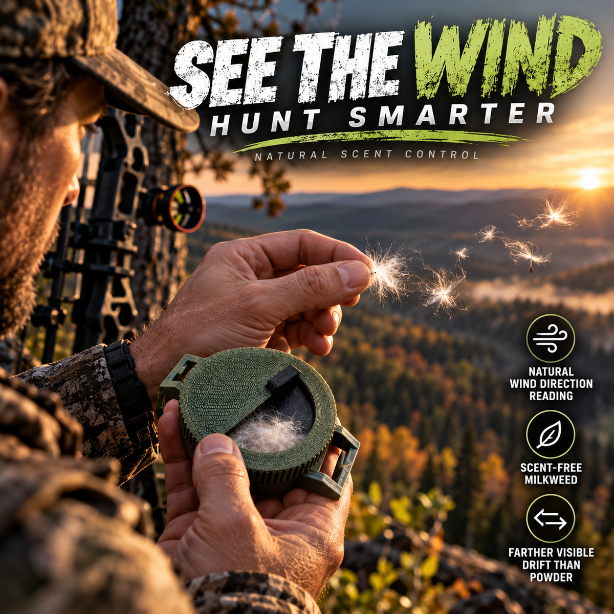 🦌 Natural Milkweed Storage Container – Track Wind Direction for Smarter Hunting! 🌲