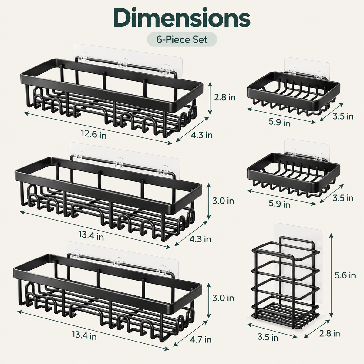 6-Piece Shower Caddy Set – No-Drill Bathroom Storage