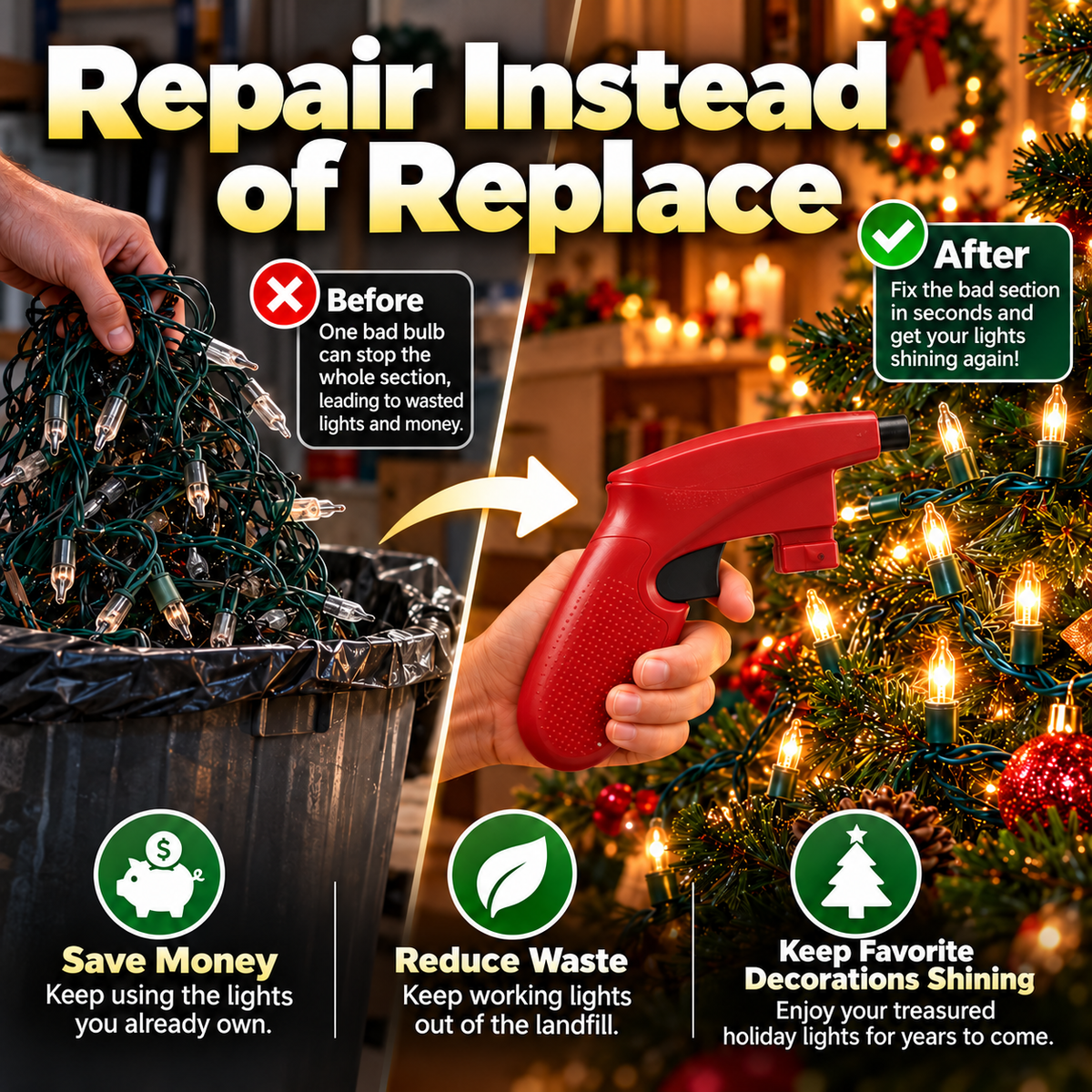 🎄Christmas Light Repair Tool – Quickly Fix Incandescent String Lights, Test Bulbs & Fuses💡