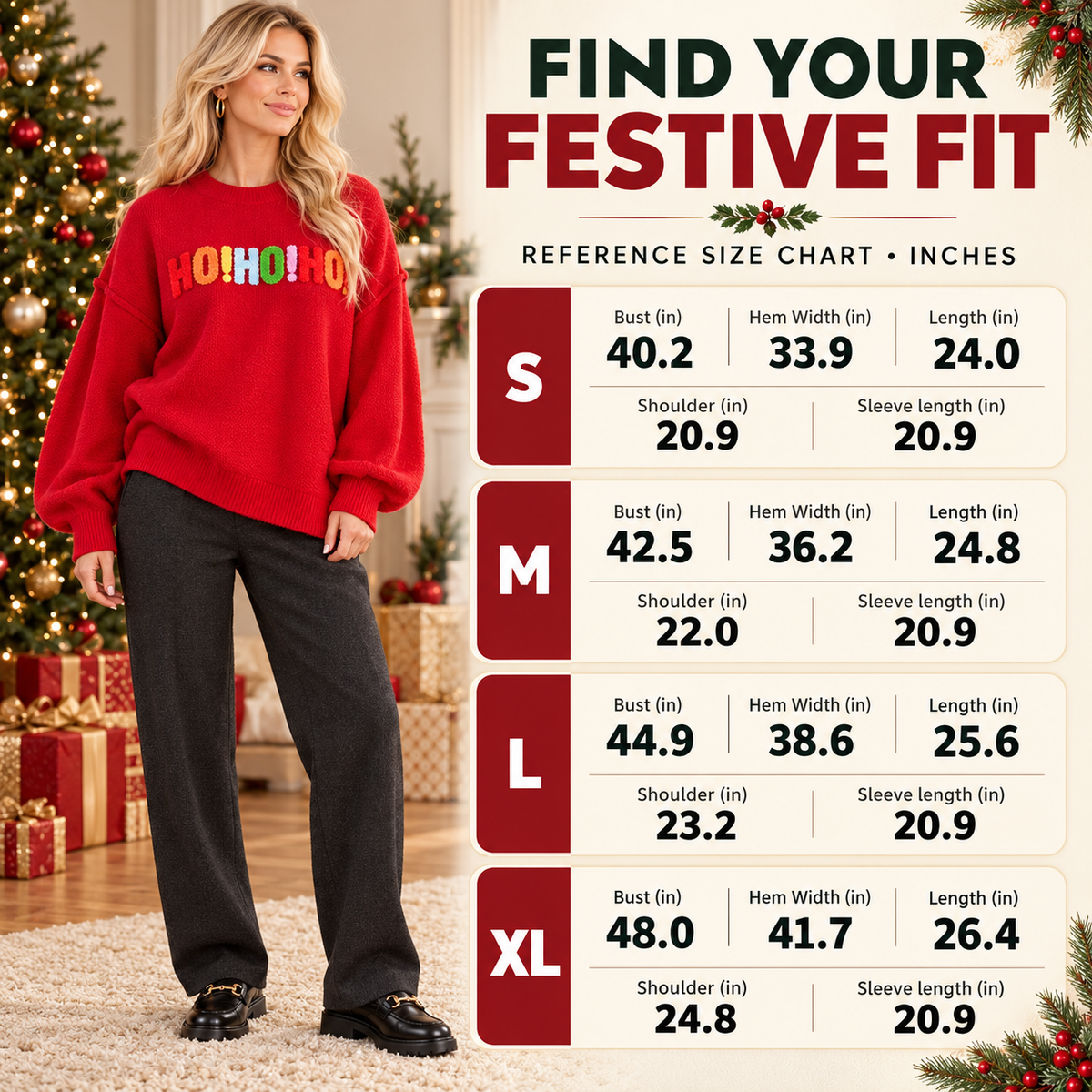 🎄 Women's Oversized Christmas Sweater – Colorful Chenille HO HO HO & MERRY CHRISTMAS Graphic Knit Pullover