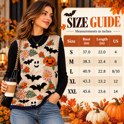 Women’s Halloween Knit Sweater Vest – Cozy Spooky Layering Top for Fall Outfits