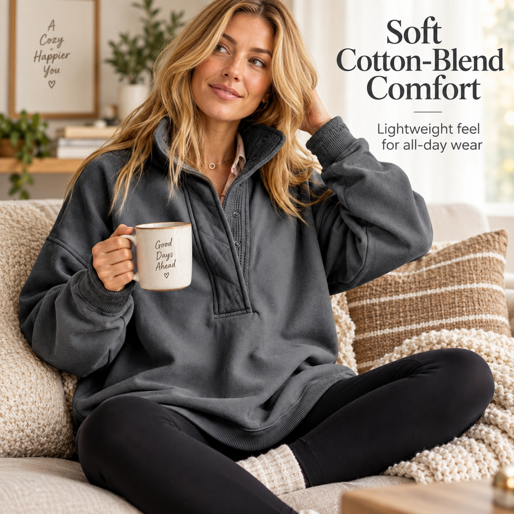 Women’s Oversized Henley Sweatshirt