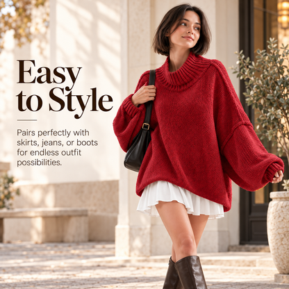 🍂 Oversized Batwing Sleeve Knit Sweater – Effortless Fall Style! 💕