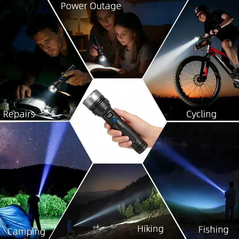 🏆HOT SALE⚡Waterproof Rechargeable Digital Display 2-in-1 Strong Light Flashlight