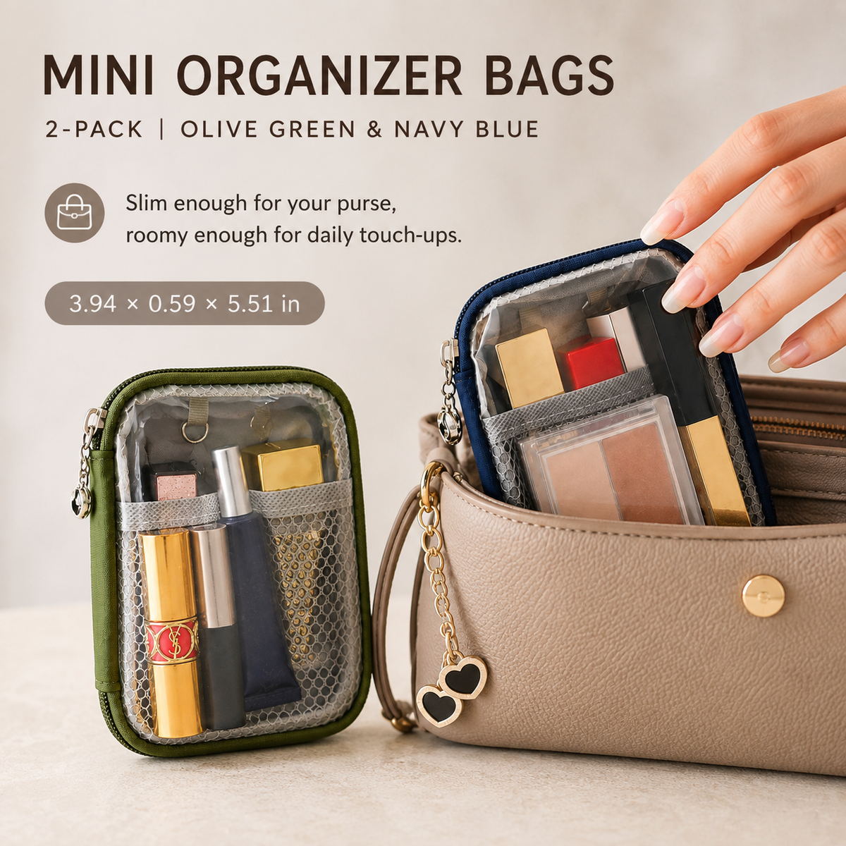 💄2-Pack Mini Makeup Bags with Compartments ✨