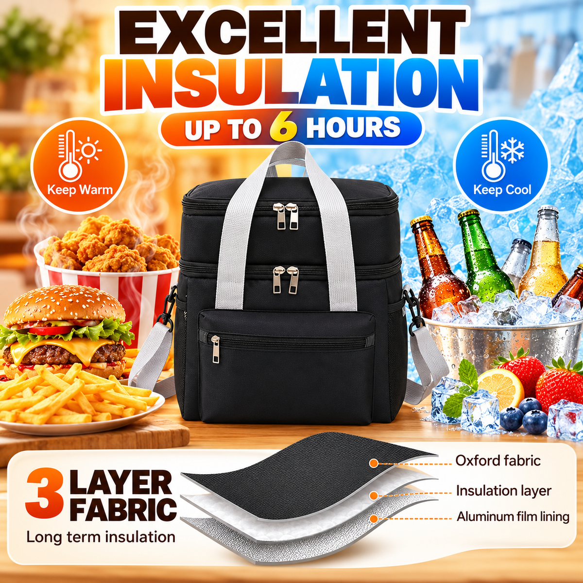 🥪2-in-1 Double-Layer Insulated Lunch Bag – Pack More, Keep It Hot or Cold Longer!✨