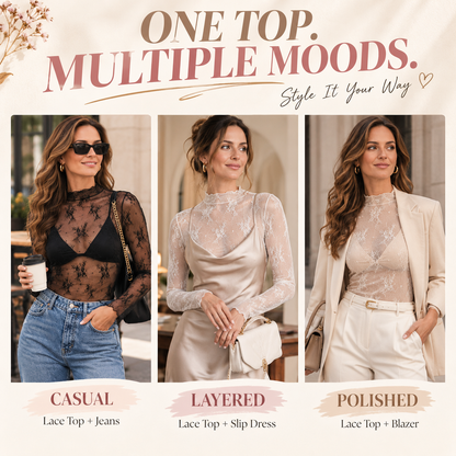 🖤 See-Through Floral Lace Layering Top & Long Sleeve Tee
