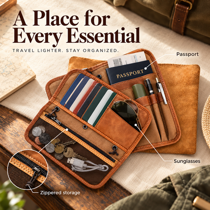 Vintage Leather Travel Organizer Wallet with Passport Holder & 10 Card Slots