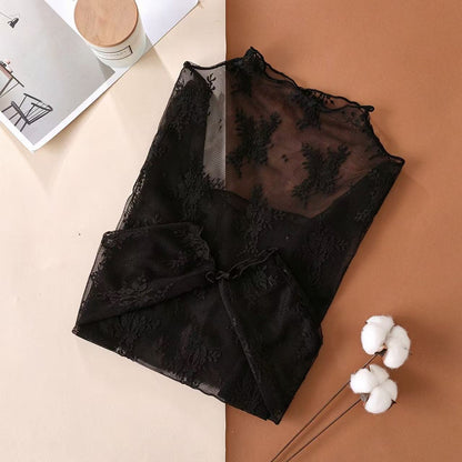 🖤 See-Through Floral Lace Layering Top & Long Sleeve Tee