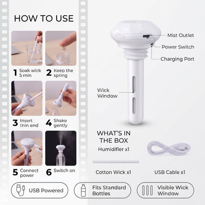 💧 Portable Tank-Free Humidifier for Bottles & Cups 🔌