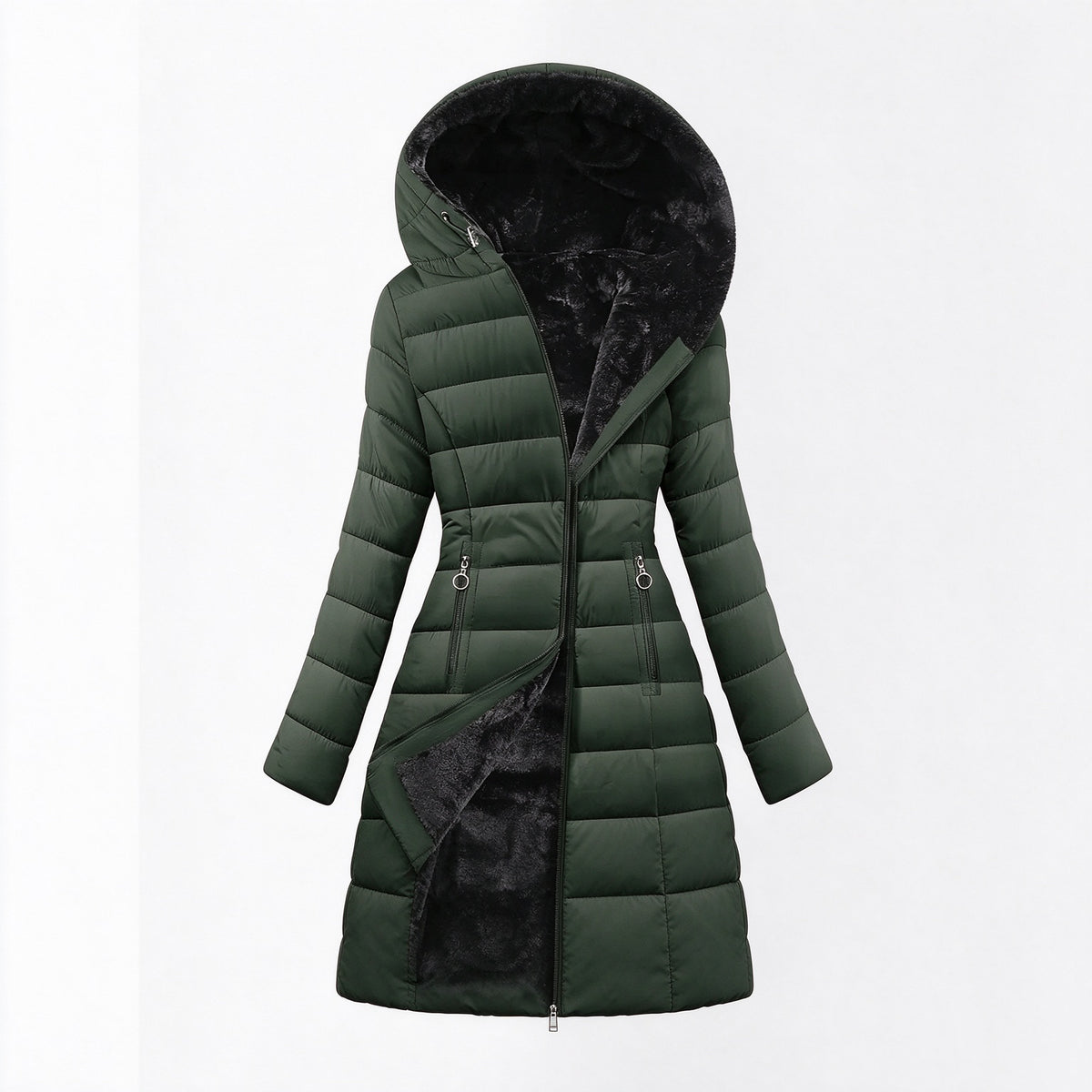 Stay Warm Without the Bulk: Women’s Plush-Lined Puffer Coat