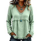Bohemian Charm Fringe V-Neck Pullover — Effortless Elegance