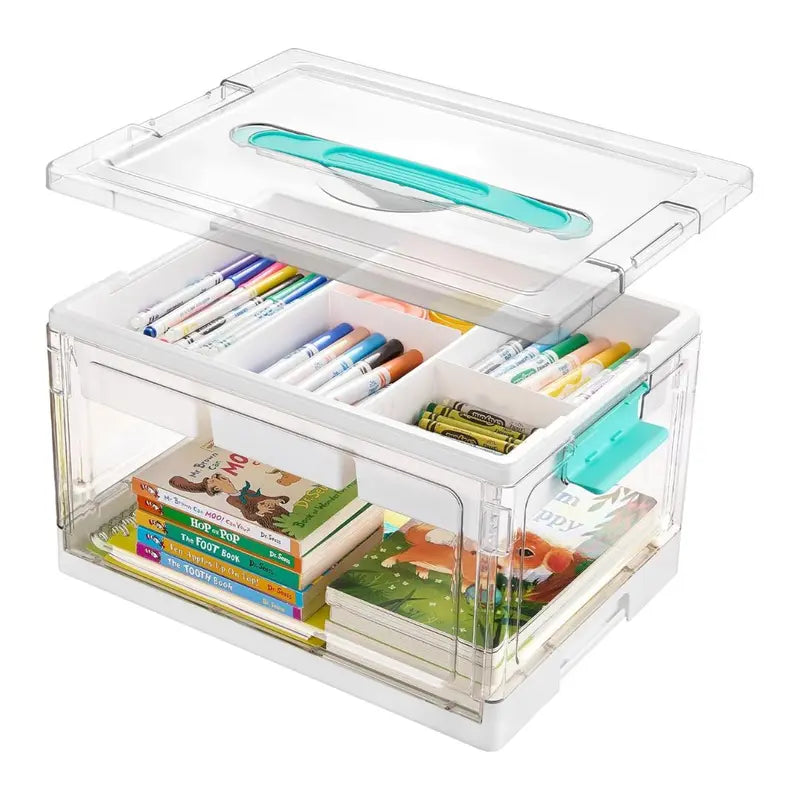 24QT Clear Storage Organizer with Removable Tray & Adjustable Dividers