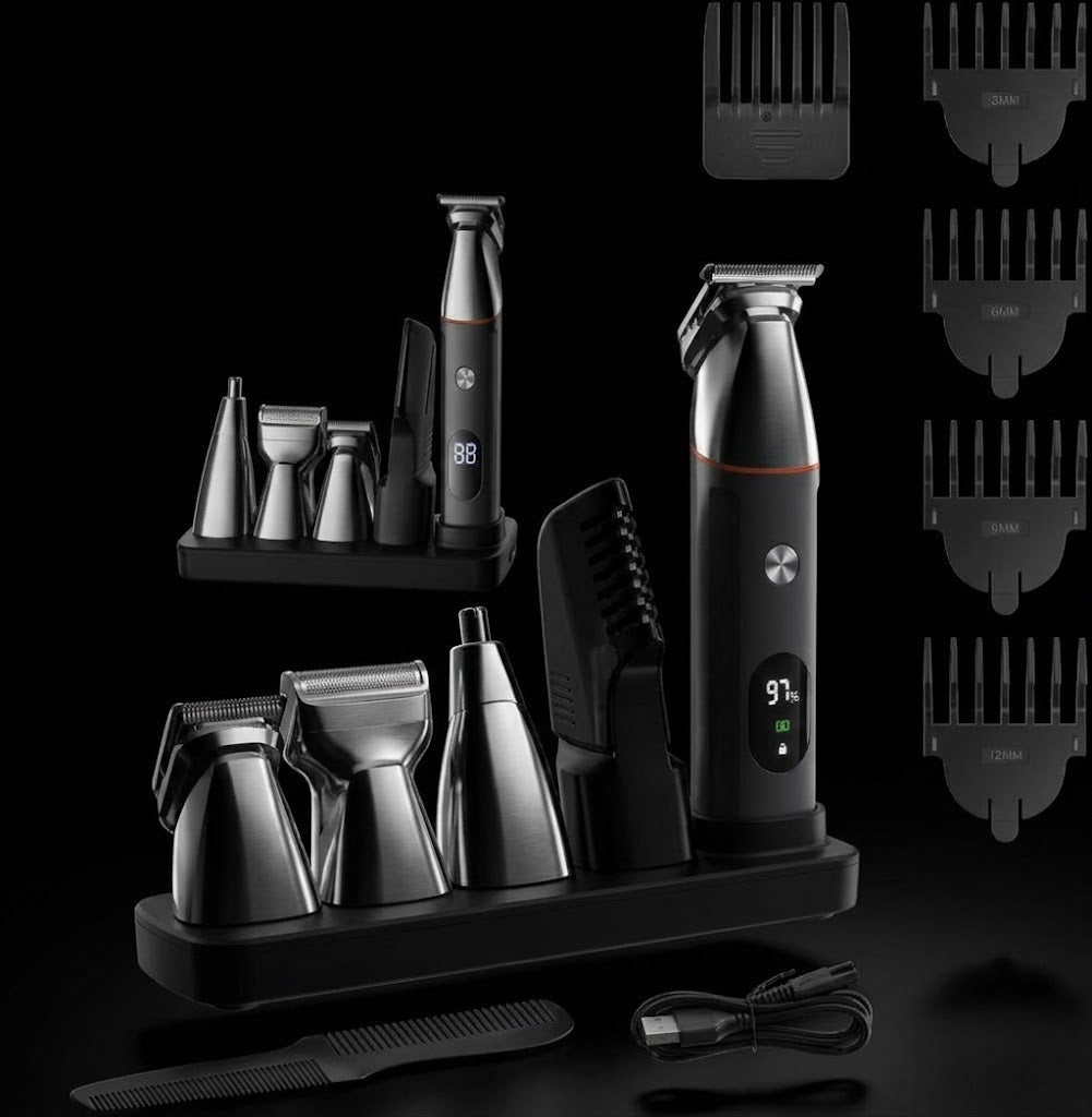 5-in-1 Men's Grooming Kit – Magnetic Heads, Precision Trimming & USB Rechargeable