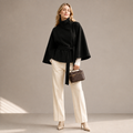 Women's Belted Cape Coat – Oversized Cropped Poncho Jacket