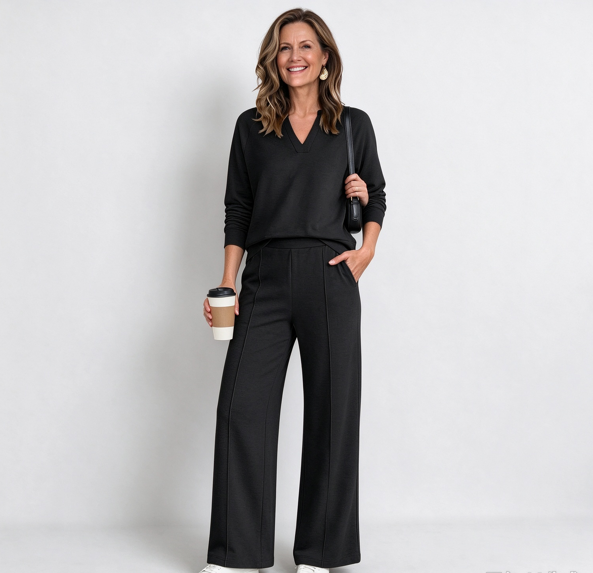 The Tailored V-Neck & Pintuck Wide-Leg Two-Piece Commuter Set