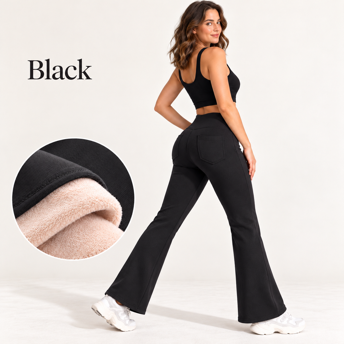 Women’s Fleece-Lined Flare Pants – High-Waisted with Pockets 🤎