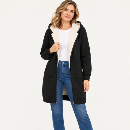 🧥 Cozy Days Sherpa-Lined Long Zip-Up Hoodie
