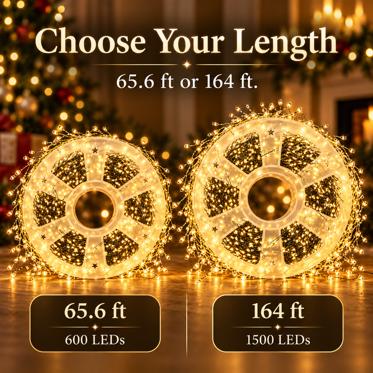 LED Firecracker Fairy String Lights, 65.6ft 600 LEDs / 164ft 1500 LEDs, USB Powered with Storage Reel