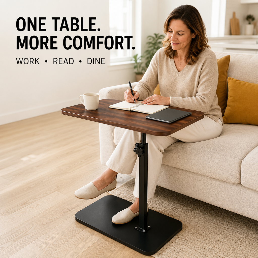 Mobile Adjustable Overbed Table C-Shape Laptop Desk with Rolling Wheels