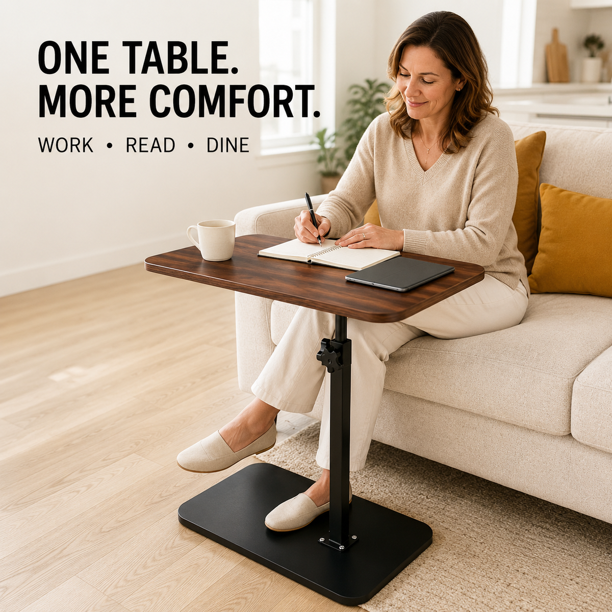 Mobile Adjustable Overbed Table C-Shape Laptop Desk with Rolling Wheels