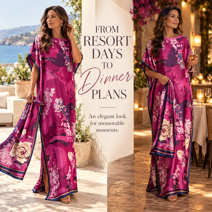 Printed Kaftan Maxi Dress & Matching Scarf Set