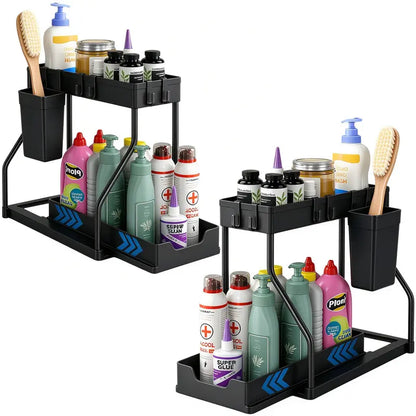 2-Tier Pull-Out Under-Sink Organizer with Hooks &amp; Side Basket