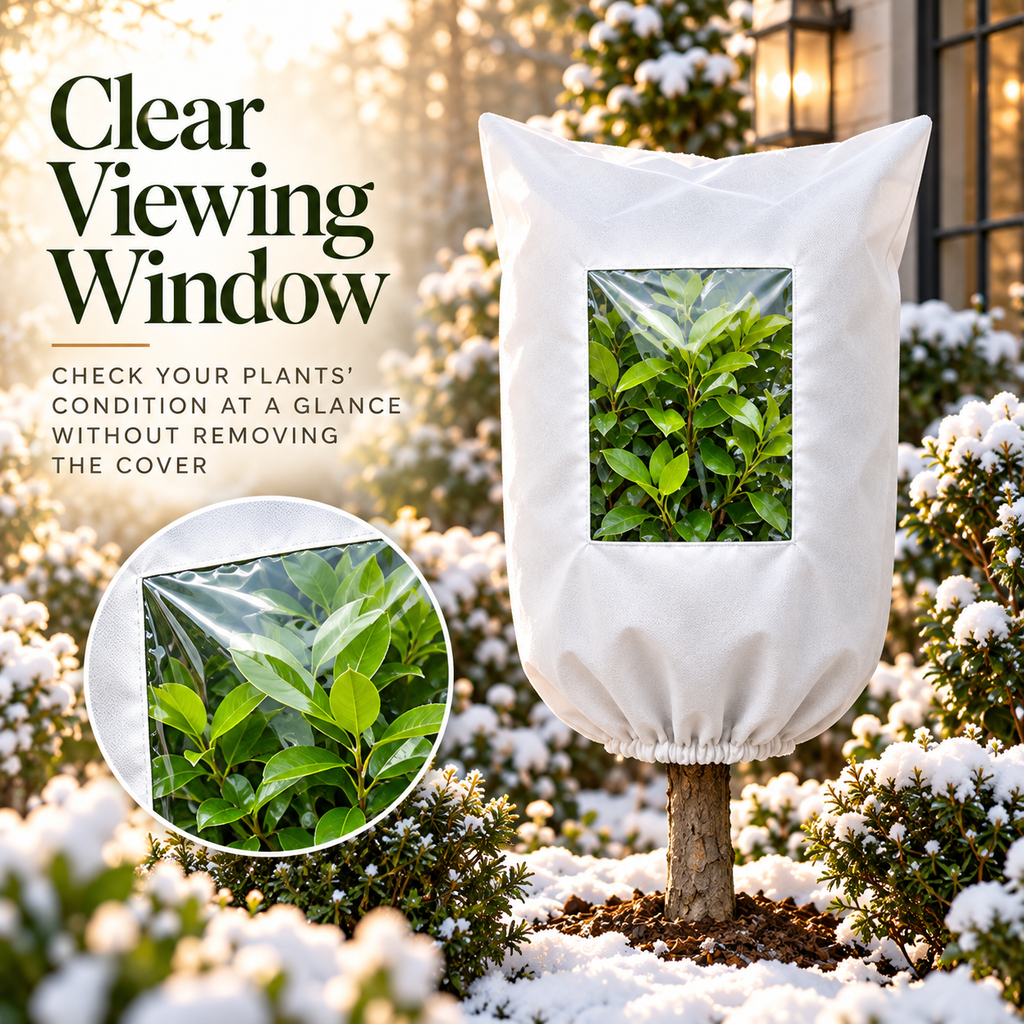 Plant Frost Protector - with Zippered Drawstring and Transparent Panel