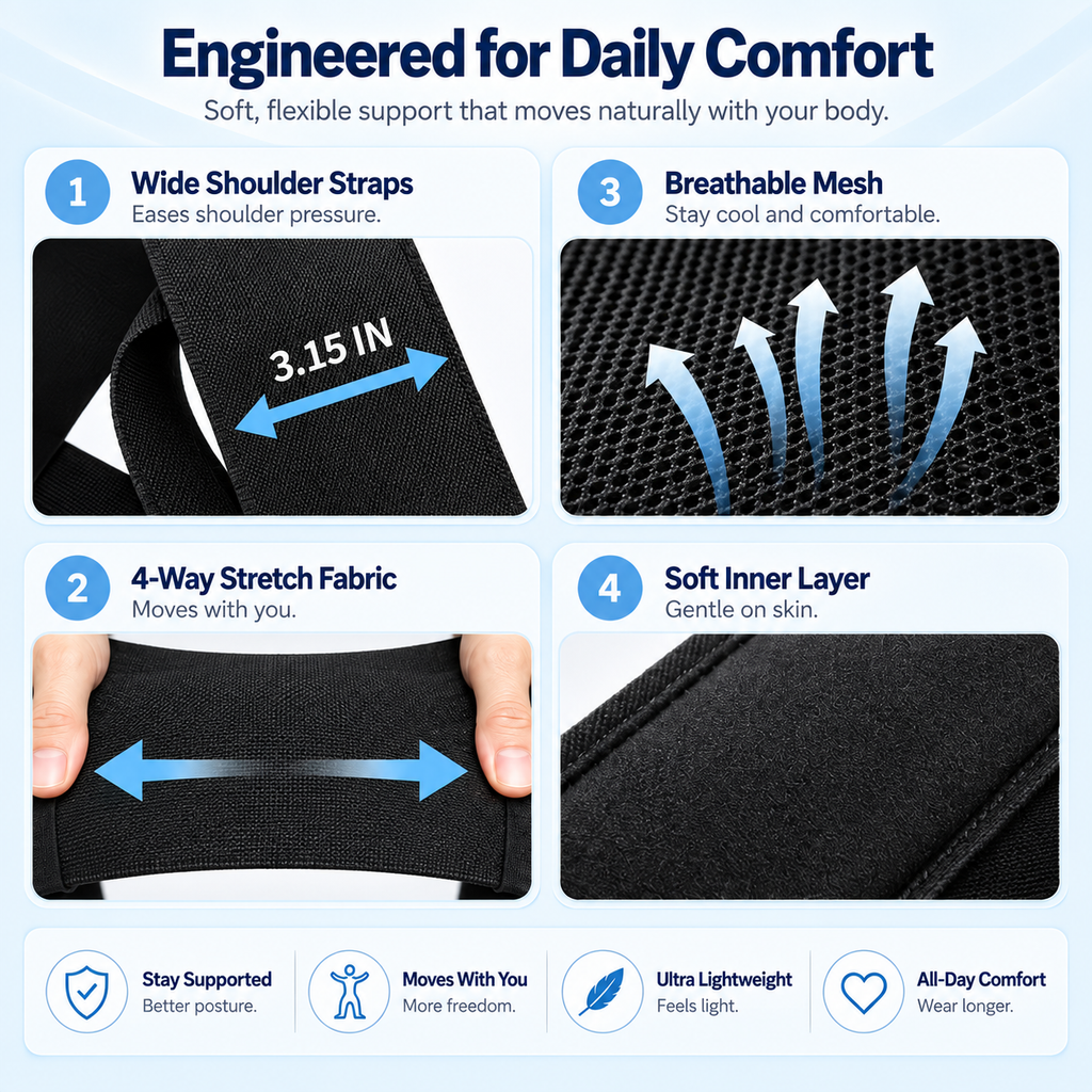 🧘‍♀️ Ergonomic Posture Support Strap – Elastic Back Straightener for Home & Office
