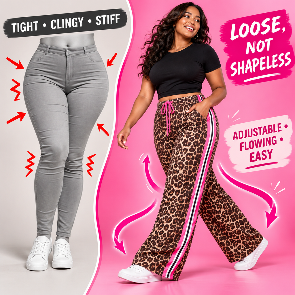 💃Women's Leopard Print Side Stripe Wide Leg Stretchy Casual Pants💃