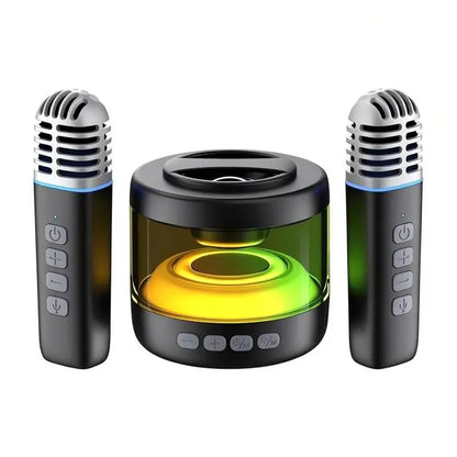 Portable Mini Karaoke Machine with Dual Wireless Microphones, 360° Sound & RGB Lights