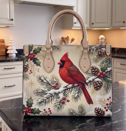 Christmas-Themed Holiday Handbag - Large Capacity, Made of Leather