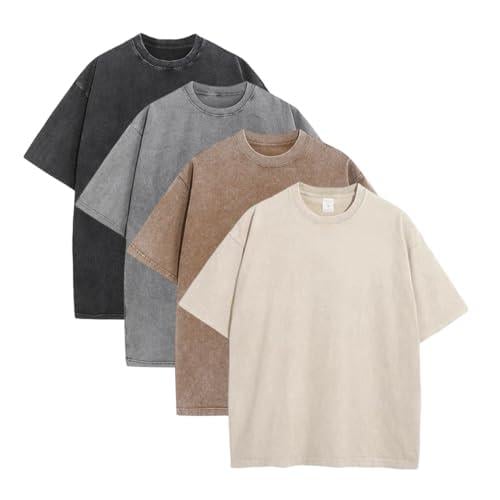 ⚡Hot Sales 49% OFF🔥4 Pack Oversized Tshirts for Men Gym Vintage Heavyweight T Shirts Cotton Workout Acid Wash Baggy Tees