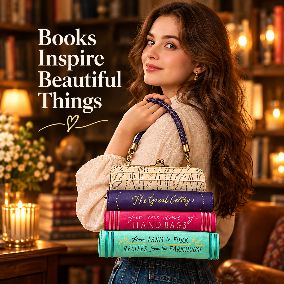 📚 Vintage Stacked Book Novelty Handbag – Literary Crossbody Purse for Book Lovers