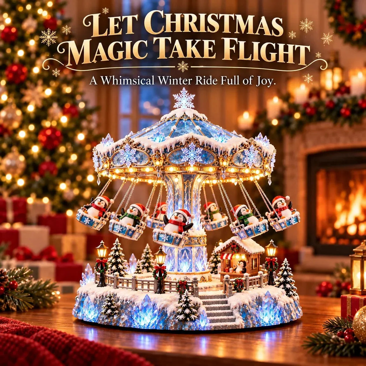 🐧 Penguin Christmas Carousel – Rotating Winter Light Display